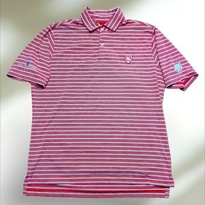 Fairway Greene Red, White & Blue Striped Men's Golf Polo Great Condition Sz Med.